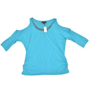 NEW Lane Bryant Women's Plus Size 18/20 Blue Cold Shoulder Embellished Top NWT